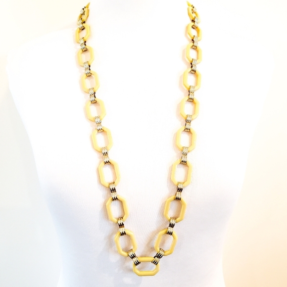 Y2K Coldwater Creek long necklace yellow acrylic open links chunky layer - Picture 1 of 14